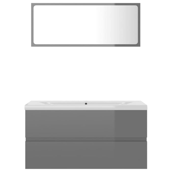 Bathroom Furniture Set Glossy Look Grey Chipboard Tbioloo
