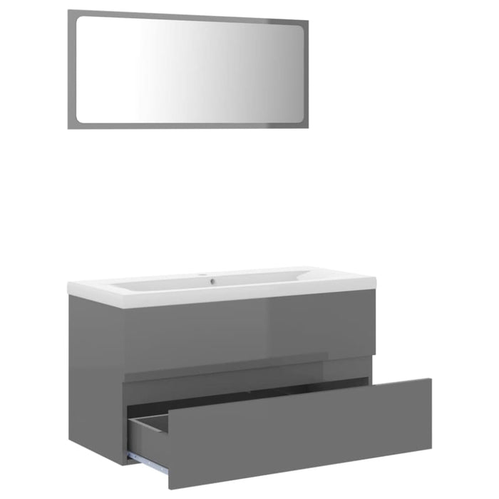 Bathroom Furniture Set Glossy Look Grey Chipboard Tbioloo