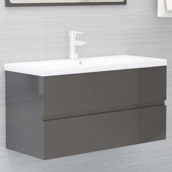 Bathroom Furniture Set Glossy Look Grey Chipboard Tbioloo