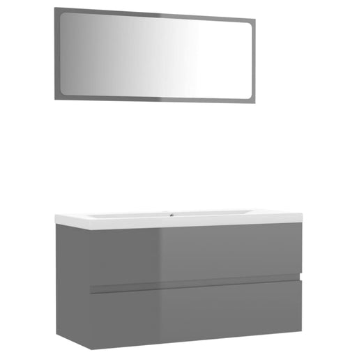Bathroom Furniture Set Glossy Look Grey Chipboard Tbioloo