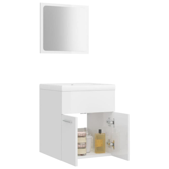 Bathroom Furniture Set Glossy Look White Chipboard Tbibnlx