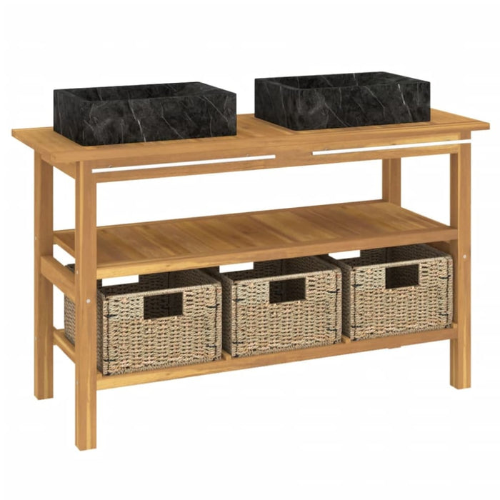 Bathroom Vanity Cabinet with Black Marble Sinks Solid Wood