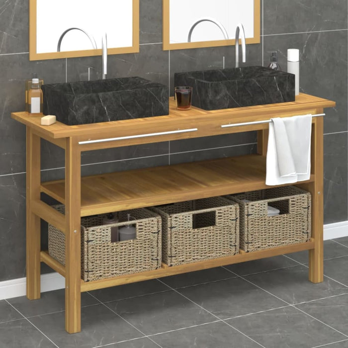 Bathroom Vanity Cabinet with Black Marble Sinks Solid Wood