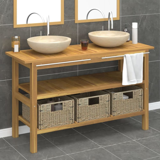 Bathroom Vanity Cabinet With Cream Marble Sinks Solid Wood