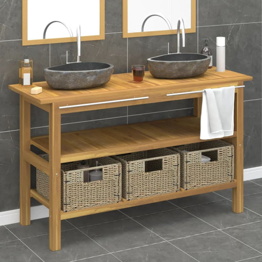 Bathroom Vanity Cabinet with River Stone Sinks Solid Wood