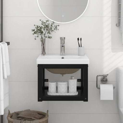 Bathroom Washbasin Frame With Built - in Basin Black Iron