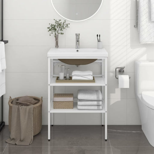 Bathroom Washbasin Frame With Built - in Basin White Iron