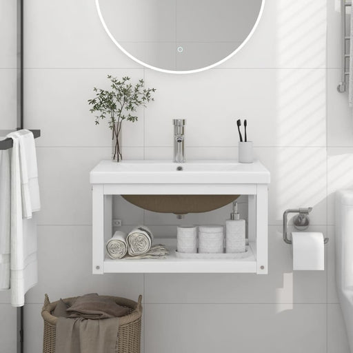 Bathroom Washbasin Frame With Built - in Basin White Iron