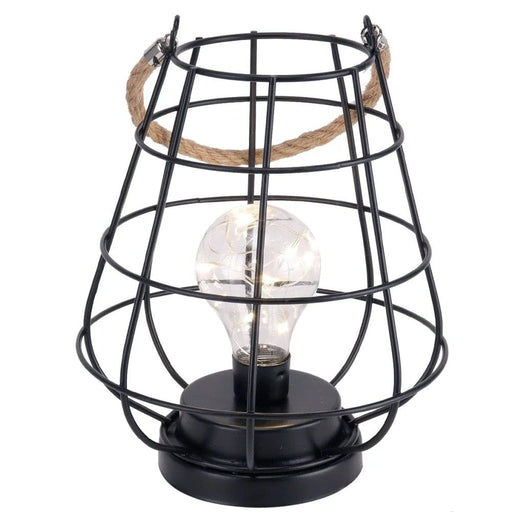 Battery Powered Cage Bulb Table Lamp For Home Decor