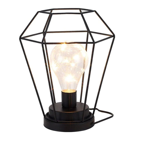 Battery Powered Hanging Diamond Metal Cage Lamp With Hook