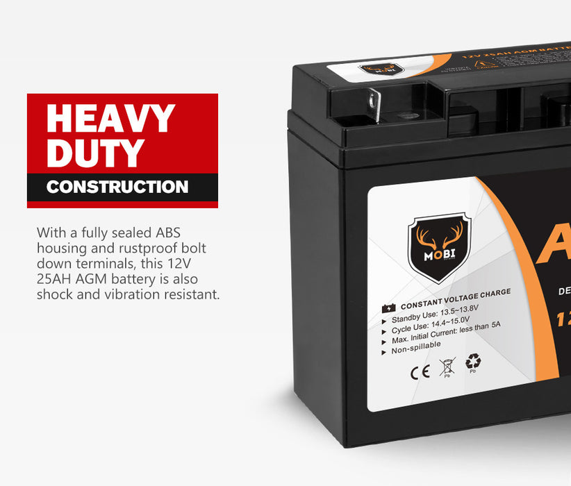 12V 25Ah Agm Battery Deep Cycle Lity Scooter Golf Cart Camping 4X4