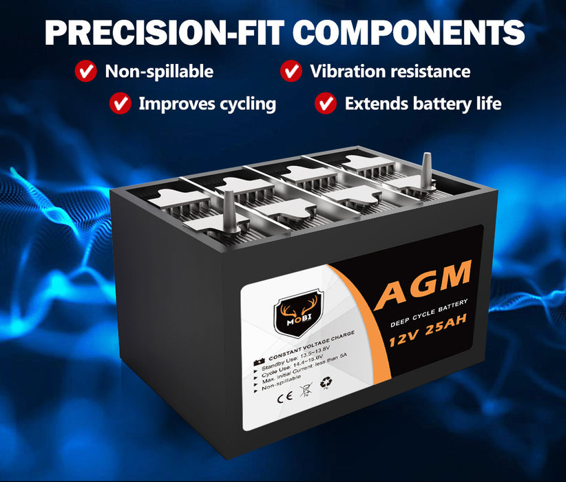 12V 25Ah Agm Battery Deep Cycle Lity Scooter Golf Cart Camping 4X4