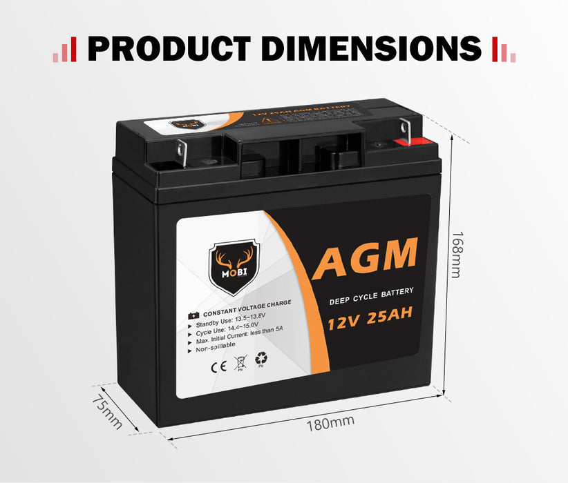 12V 25Ah Agm Battery Deep Cycle Lity Scooter Golf Cart Camping 4X4