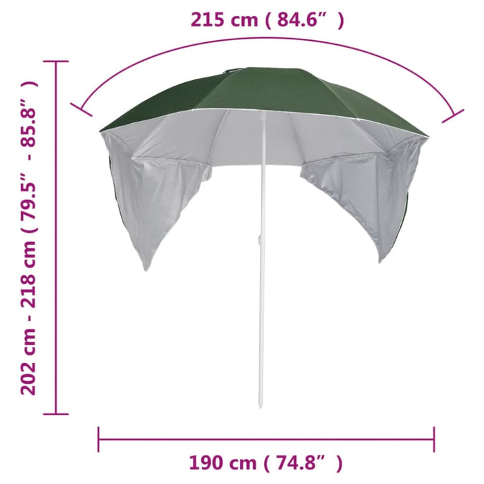 Beach Umbrella with Side Walls Green 215 Cm Tonntn