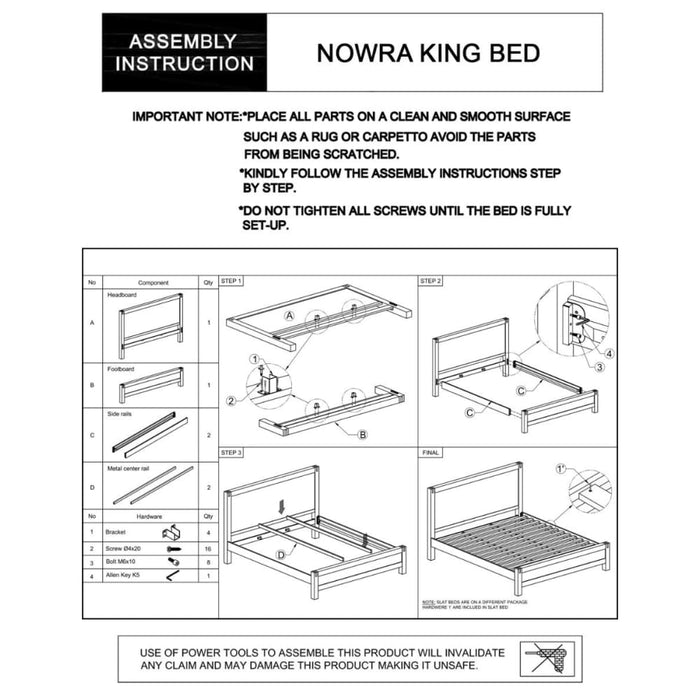 Bed Frame King Size in Solid Wood Veneered Acacia Bedroom