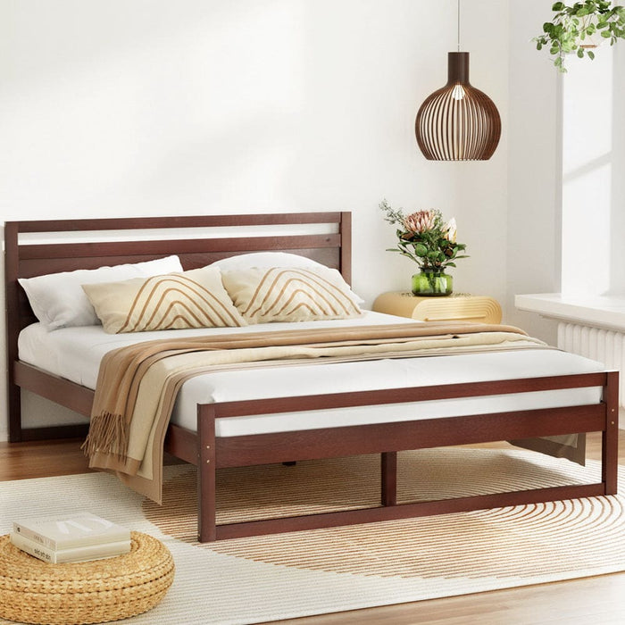 Bed Frame Queen Size Wooden Walnut Witton