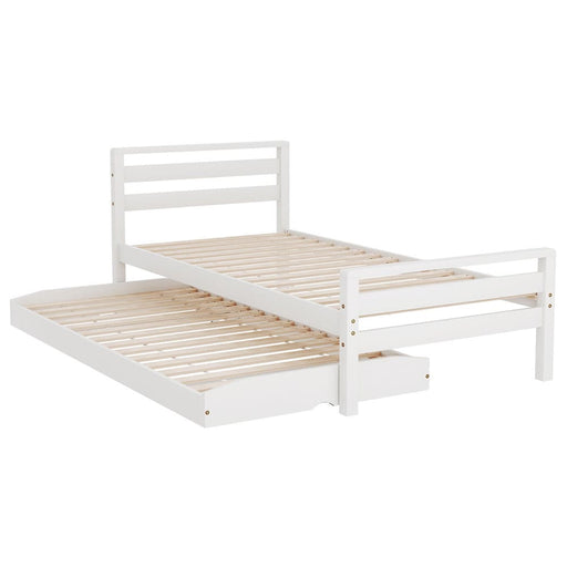 Bed Frame Single Size 2 - in - 1 Trundle Wooden White Avis