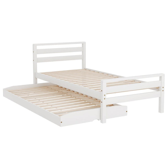 Bed Frame Single Size 2 - in - 1 Trundle Wooden White Avis