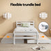 Bed Frame Single Size 2 - in - 1 Trundle Wooden White Avis