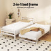 Bed Frame Single Size 2 - in - 1 Trundle Wooden White Avis