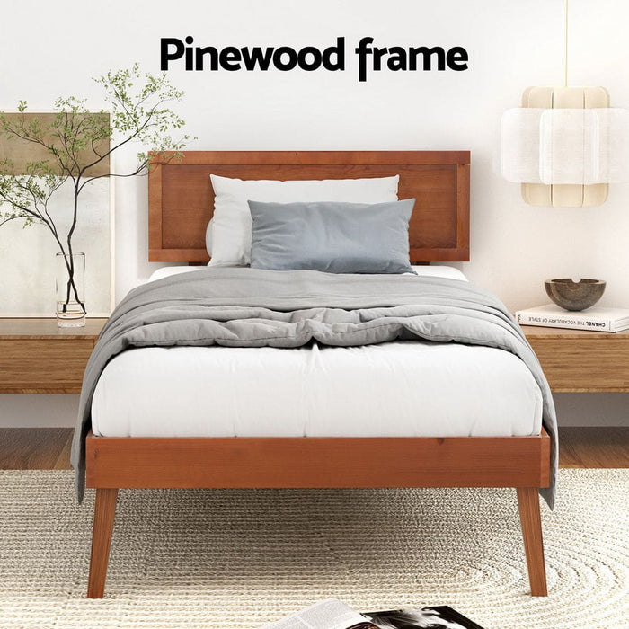 Bed Frame Single Size Wooden Base Walnut Splay