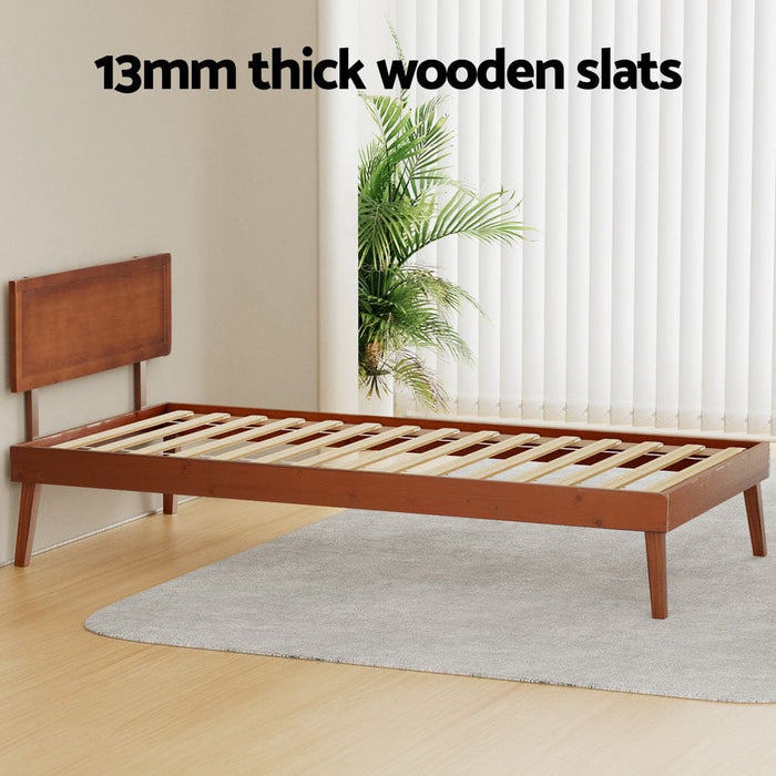Bed Frame Single Size Wooden Base Walnut Splay
