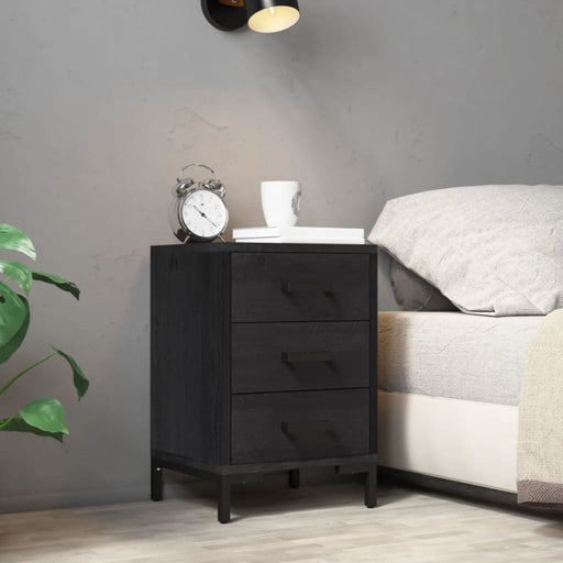 Bedside Cabinet Black 40x30x55 Cm Solid Pinewood Takkoa