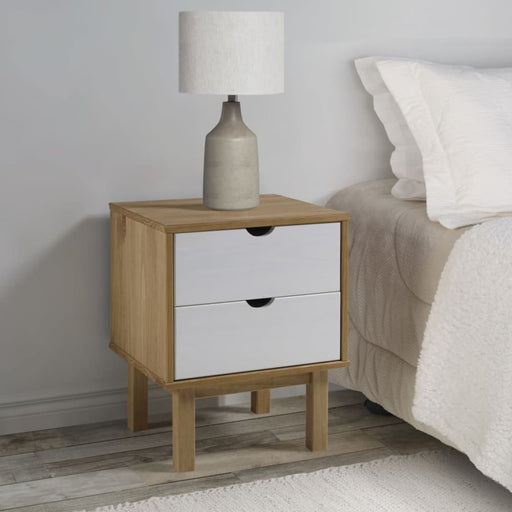 Bedside Cabinet Otta Brown&white 45x39x57cm Solid Wood Pine