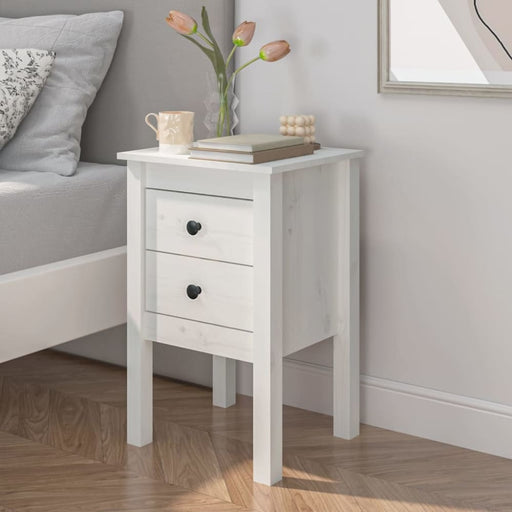 Bedside Cabinet White 40x35x61.5 Cm Solid Wood Pine Notlko