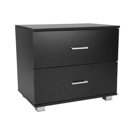 Bedside Table with Drawers Mdf Wood - Black