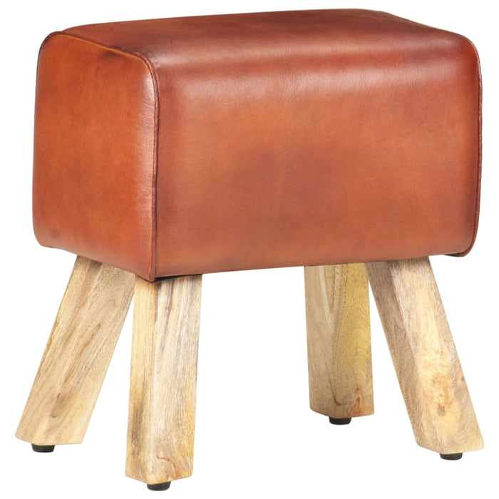 Gym Bok Bench 38 Cm Brown Real Leather and Solid Mango Wood