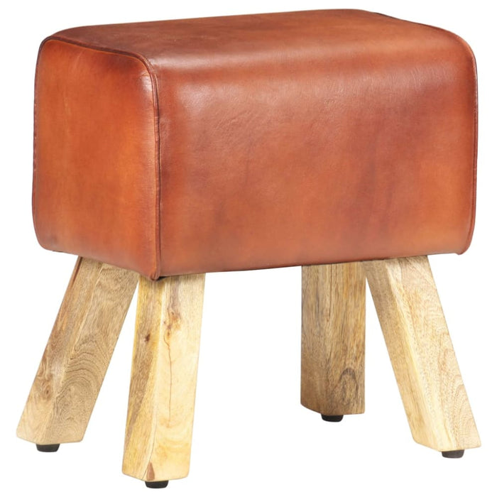 Gym Bok Bench 38 Cm Brown Real Leather and Solid Mango Wood