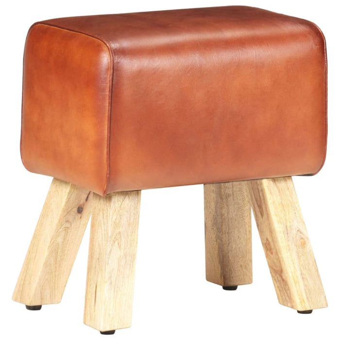 Gym Bok Bench 38 Cm Brown Real Leather and Solid Mango Wood