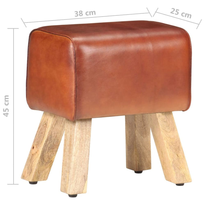 Gym Bok Bench 38 Cm Brown Real Leather and Solid Mango Wood