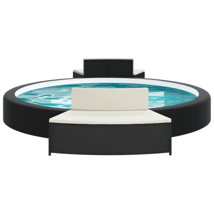 Spa Benches with Cushions 2 Pcs Black Poly Rattan Tlxxlx