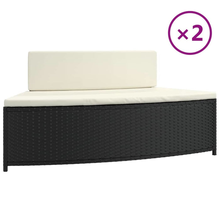 Spa Benches with Cushions 2 Pcs Black Poly Rattan Tlxxlx