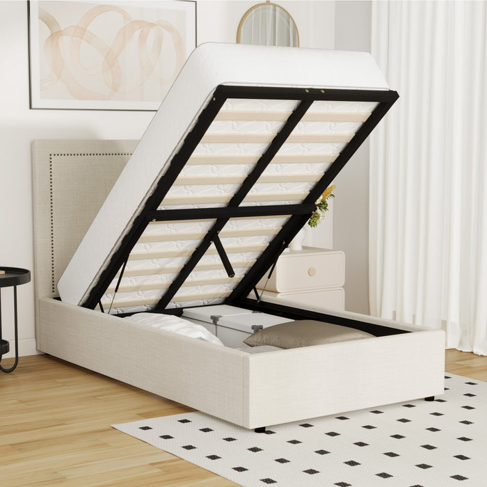 Bed Frame King Single Size Gas Lift Storage Beds Beige