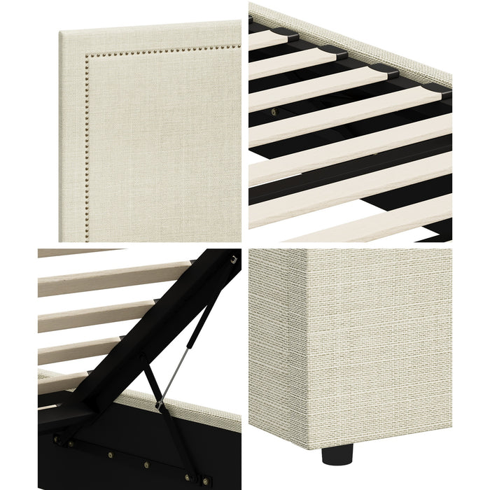 Bed Frame King Single Size Gas Lift Storage Beds Beige