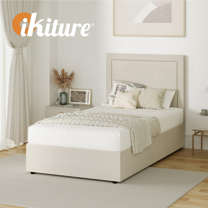 Bed Frame King Single Size Gas Lift Storage Beds Beige