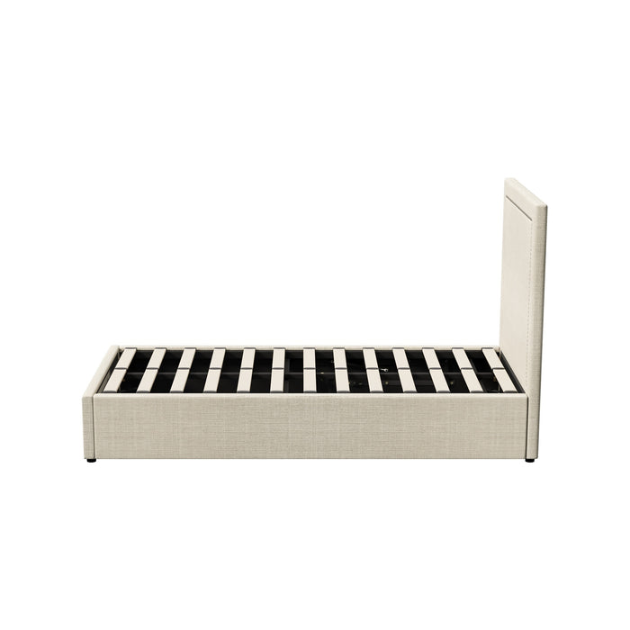 Bed Frame King Single Size Gas Lift Storage Beds Beige