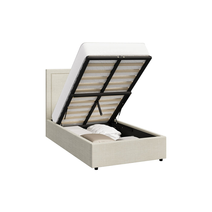 Bed Frame King Single Size Gas Lift Storage Beds Beige
