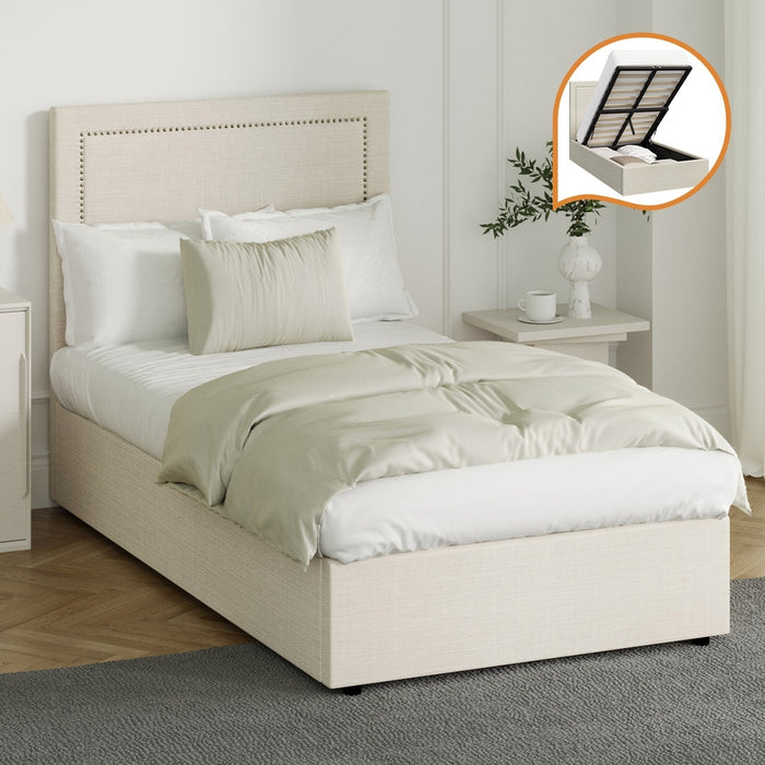 Bed Frame King Single Size Gas Lift Storage Beds Beige