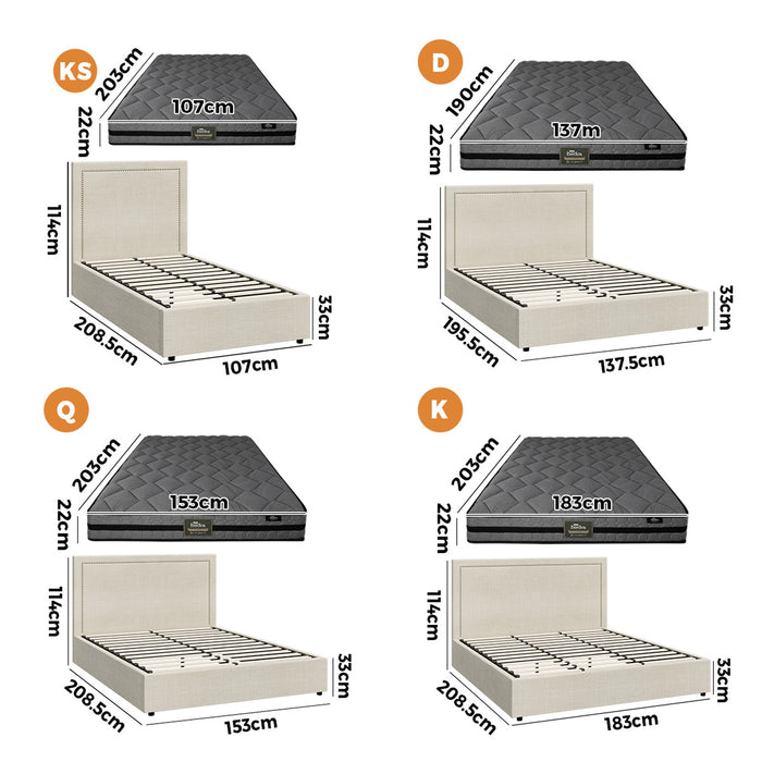 Bed Frame King Single Gas Lift Storage W/ Mattress Set Adi