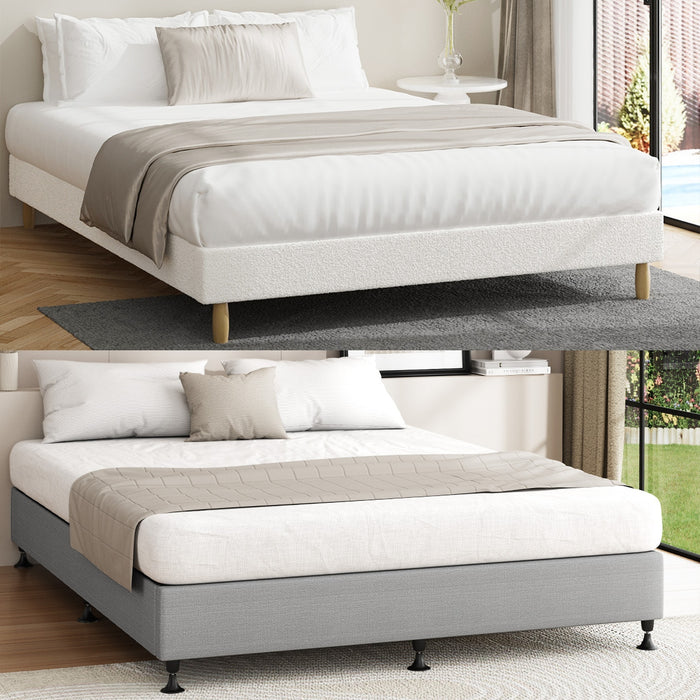Bed Frame Queen Size Bed Base Platform Fabric Grey