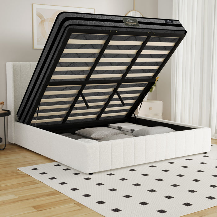 Bed Frame King Size Gas Lift Storage Boucle Bed Mattress Set Bily