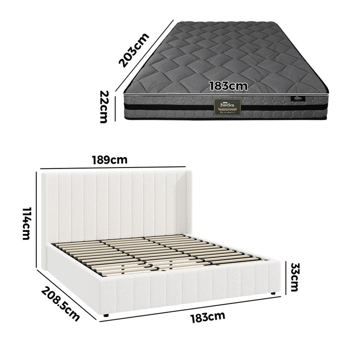 Bed Frame King Size Gas Lift Storage Boucle Bed Mattress Set Bily