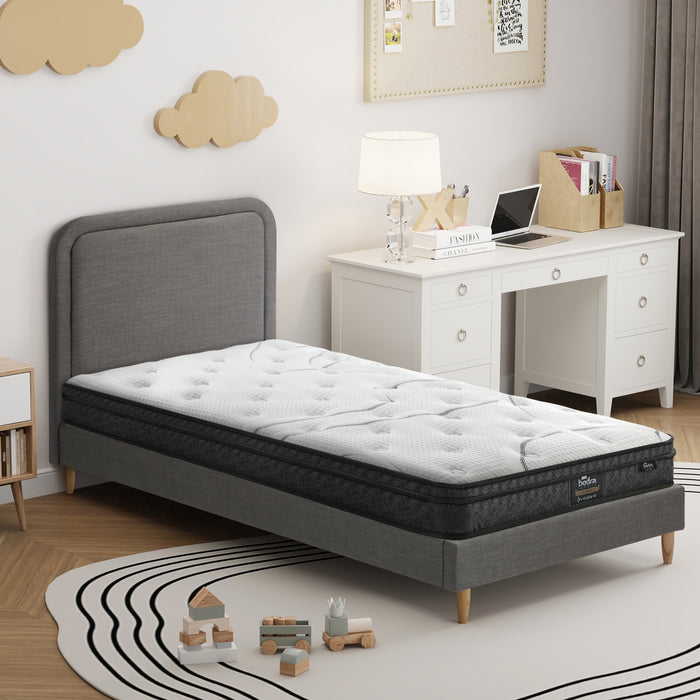 Bed Frame Single Size Platform Base With Bonnell Spring Mattress Grey