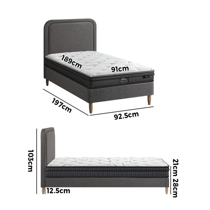Bed Frame Single Size Platform Base With Bonnell Spring Mattress Grey