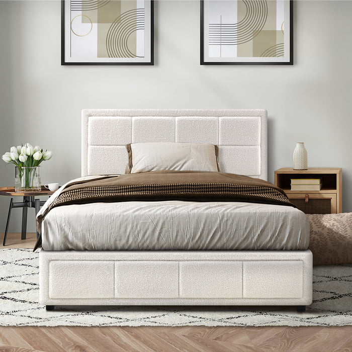 Bed Frame King Single Gas Lift Storage Bed Platform Boucle White