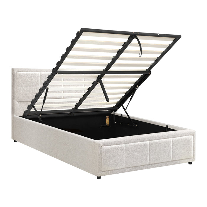 Bed Frame King Single Gas Lift Storage Bed Platform Boucle White